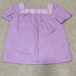 Talbots Lavender Blouse with White Embroidery
